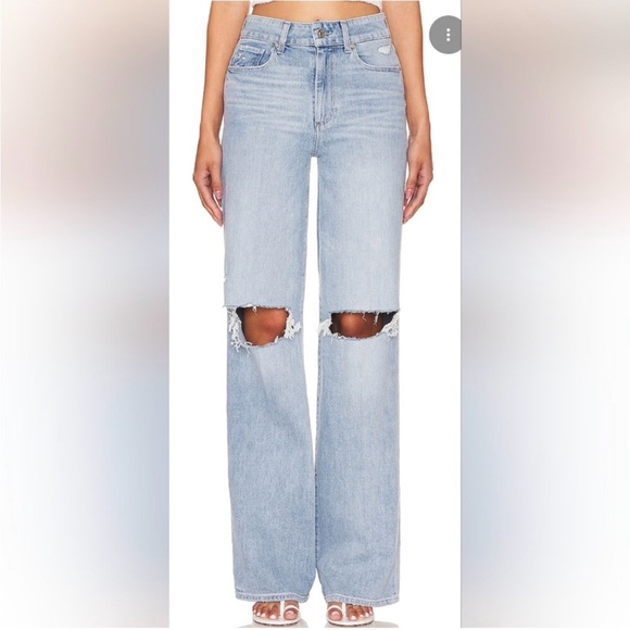 PAIGE Denim - PAIGE Sasha Light Blue High-Waist Distressed Straight Jeans